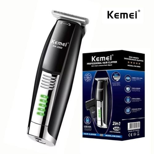 Aparador Elétrico Kemei 2 em 1 para Cabelo e Barba com Bateria USB